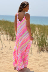 White Gauze Neon Stripe Sun Dress